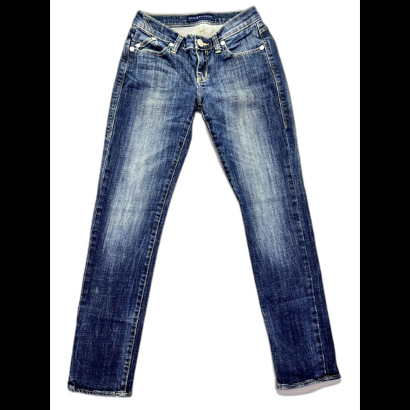 Rock & Republic Jeans Berlin Womens Sz 2 Skinny Denim Logo Pocket Blue Dark Wash - Picture 1 of 13